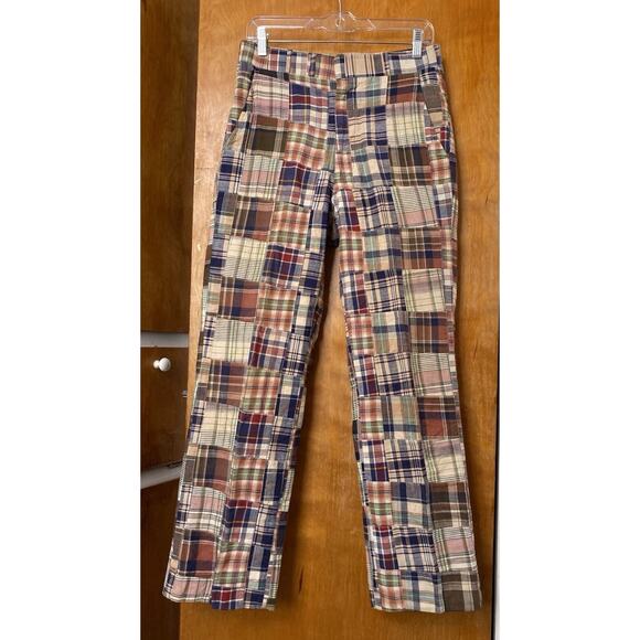 VINTAGE 60s 70s Corbin Madras Plaid Patchwork Trousers Pants Men Size 30 Preppy - Picture 1 of 6